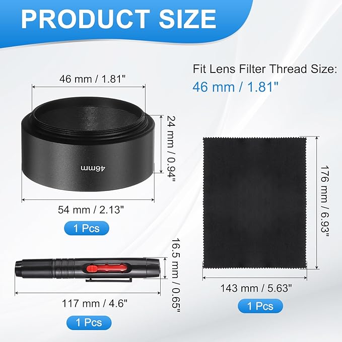 PATIKIL Lens Hood Shade, 46mm Mid-Focus Mount Standard Screw-in Metal Camera Cap Shade with Cleaning Cloth and Cleaning Pen, Black