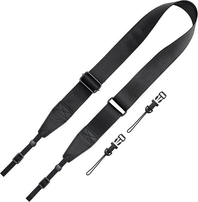 Padwa Lifestyle Black Adjustable Camera Strap - 1.5" Top Layer Cowhide Head Camera Straps for Photographers, Nylon Adjustable Neck Shoulder & Crossbody Strap Quick Release for All Cameras