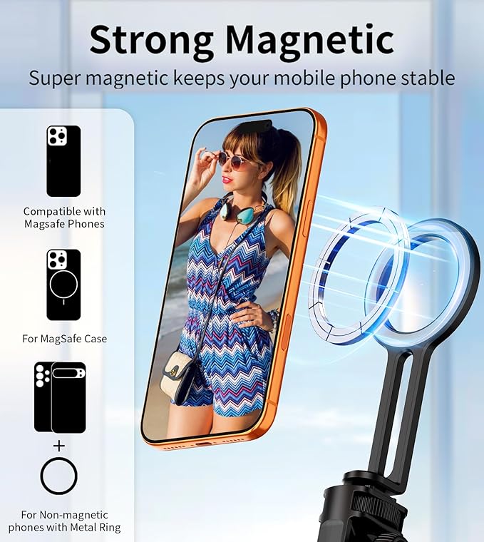 69" Magnetic Phone Tripod,Selfie Stick Monopod for Magsafe with Remote & Phone Holder,Portable Tripod for iPhone/Android,Portable Camera,Photo,Vlogging,Live Streaming,Travel