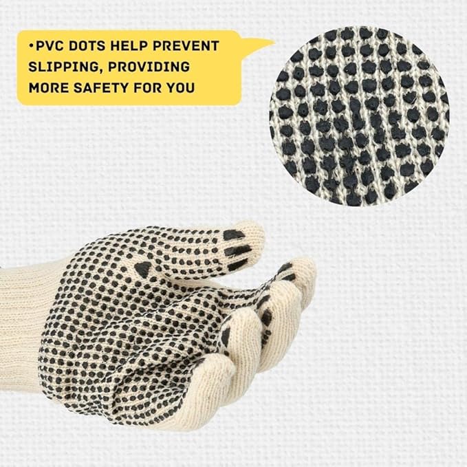 SHIELD GLOVES Cotton Work Gloves with PVC Dotted Grip, 12 Pairs, Women’s Small – Lightweight & Breathable