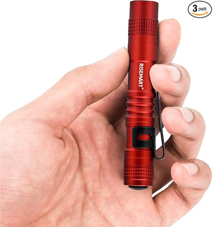 RISEMART Super Small Mini Flashlight AAA 100 Lumens Ultra Bright LED Pen Light Pocket Clip Tactical Torch Lamp(3.5" Red)