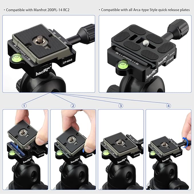 Haoge CP-MAS Screw Knob Clamp Adapter Mount for Quick Release QR Plate Camera Tripod Ballhead Monopod Ball Head Fit Arca Swiss and Manfrotto 200PL-14 RC2 Plate