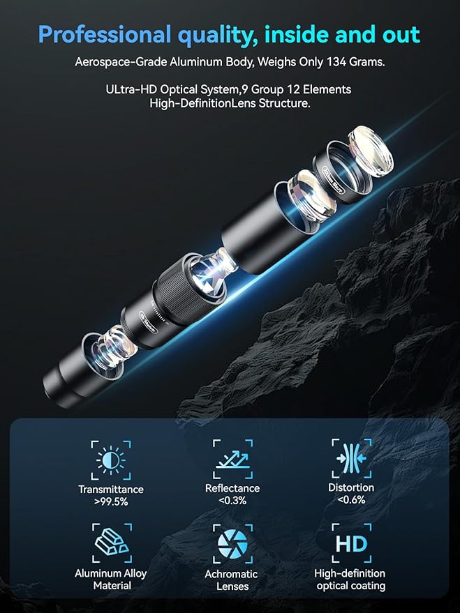 MIAO LAB 10X Telephoto Lens & 200mm Macro Lens, 2-in-1 Aluminum Phone Camera Lens Kit with Universal Clip. Phone Lens Attachment Fit for iPhone 16/15/14/13, Samsung, Android Phone and Most Smartphone