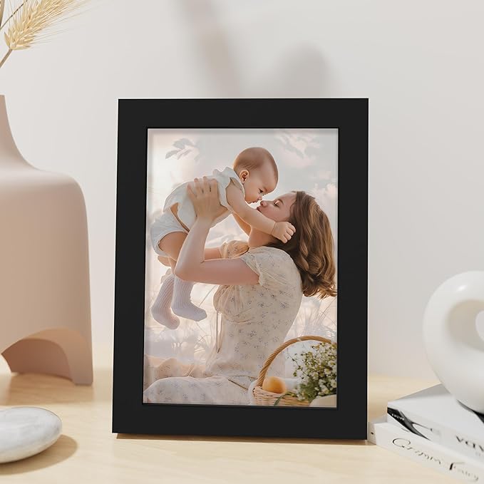 Vittanly 5x7 Picture Frame, Made of Solid Wood and Shatterproof Plexiglass, Wooden Photo Frame for Wall Mounting or Tabletop Display, Picture Frame for Home Decor with Stand, Black, 1 Pack