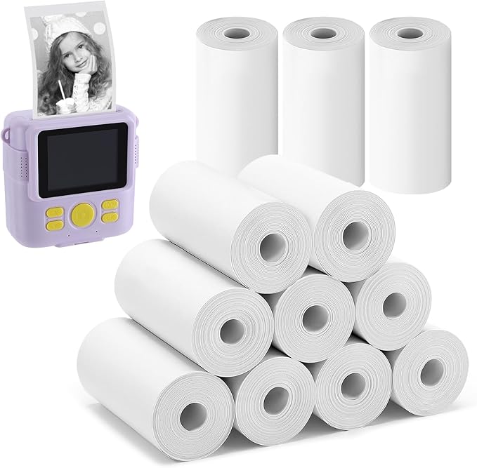 12 Rolls Kids Camera Paper Roll Refill - Easy to Install & HD Instant Print Thermal Paper for Most Cameras, Support Drawing on Papers & Print 50 Photos Per Roll, Birthday Holiday Gifts for Kid