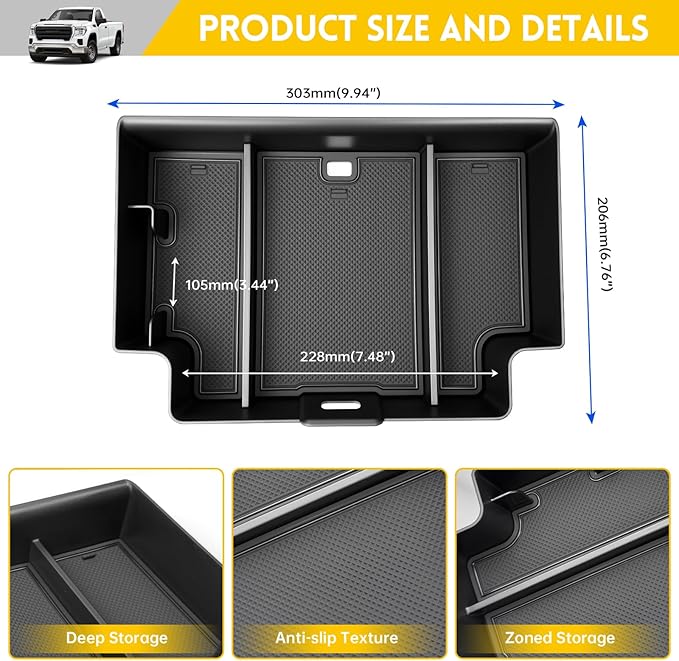 Center Console Organizer for 2022-2025 Chevy Silverado/GMC Sierra 1500 & 2024 Silverado/Sierra 2500 3500HD, Insert Armrest Storage Box Tray Accessories(Only Fits Full w/Bucket Seats)