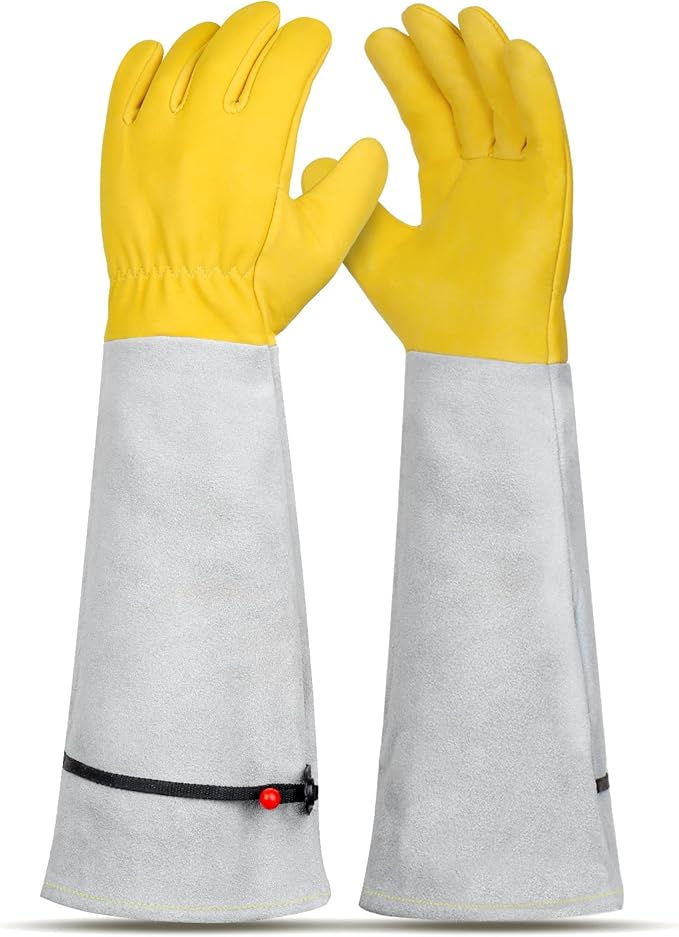Supersfel Gardening Gloves for Women/Men, Rose Pruning Thorn-Proof Gloves, with Adjustable Cuff and Durable Goatskin Leather, Comfy Breathable Long Sleeve Work Garden Gauntlet Glove for Yard Work(L)