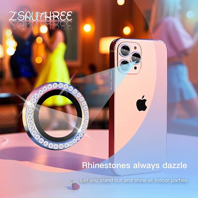 Camera Lens Protector Bling Compatible for iPhone 16 Pro/iPhone 16 Pro Max,9H Tempered Glass Camera Cover Screen Protector,HD Clear,Aluminum Alloy Ring Decoration (Diamond Color)
