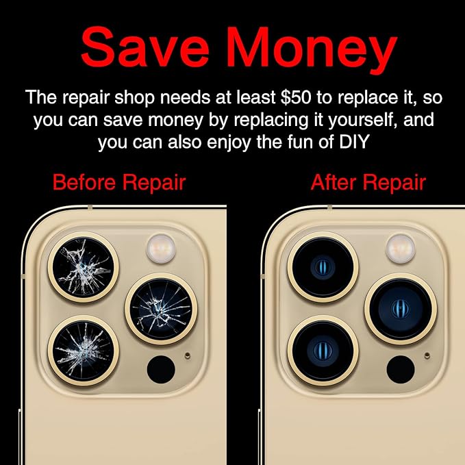 2PCS ASDAWN Back Rear Camera Lens Glass Replacement for iPhone 13 Pro Max and 13 Pro Camera Glass Lens Replacement with Pre-Installed Adhesive + Repair Tool Kit + Installation Manual
