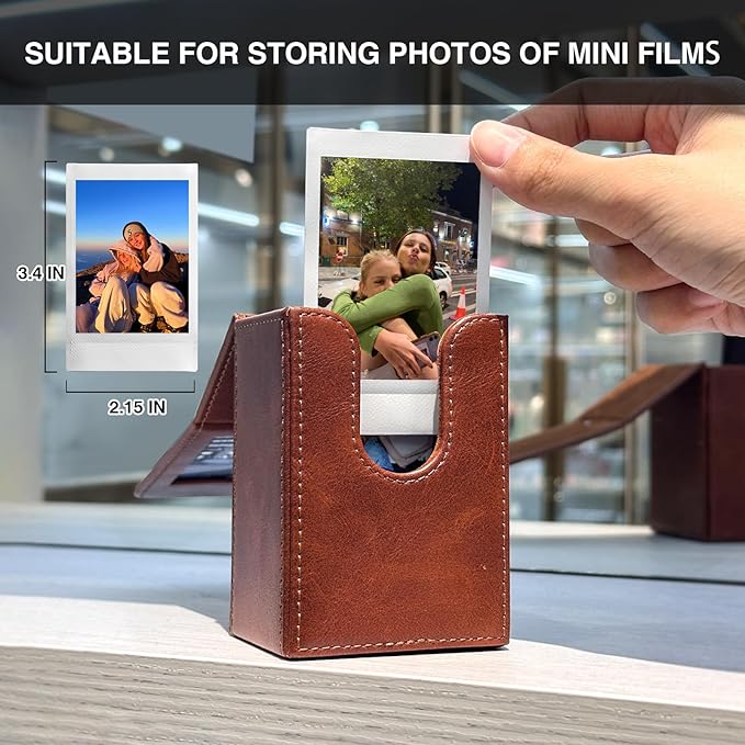 WOGOZAN Mini Picture Holder Case for Fujifilm Instax Mini 12/11/99/90/EVO Camera 2.15x3.4 Inches Film Accessories Photo Pouch Protection Case Can Hold 50+ Films (Oil Brown)