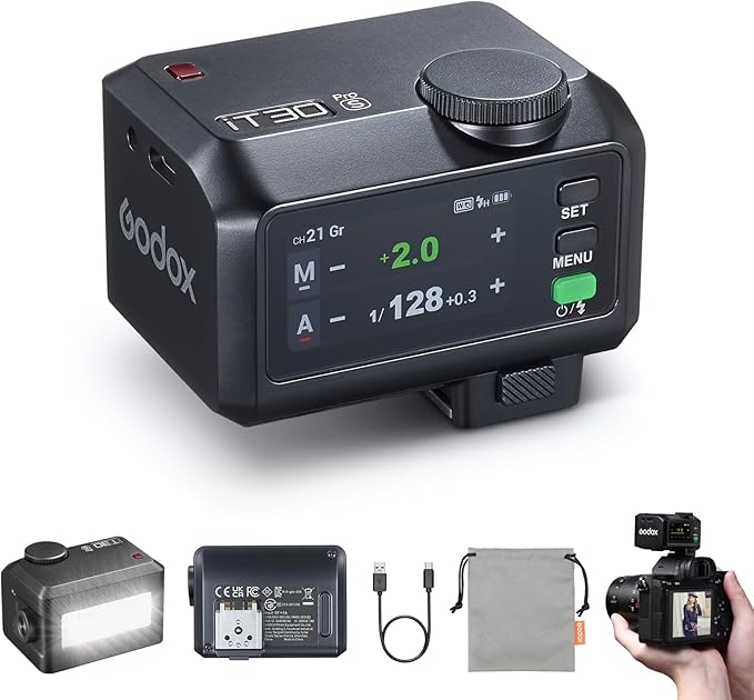 Godox iT30Pro S iT30Pro-S Flash for Sony, 2.4G Mini Sony Flash HSS 1/8000s, 560 Full Power Flashes, 2.8" Full-Color Touchscreen, Built-in Diffuser and Lithium Battery, TTL Auto-Exposure(Black)