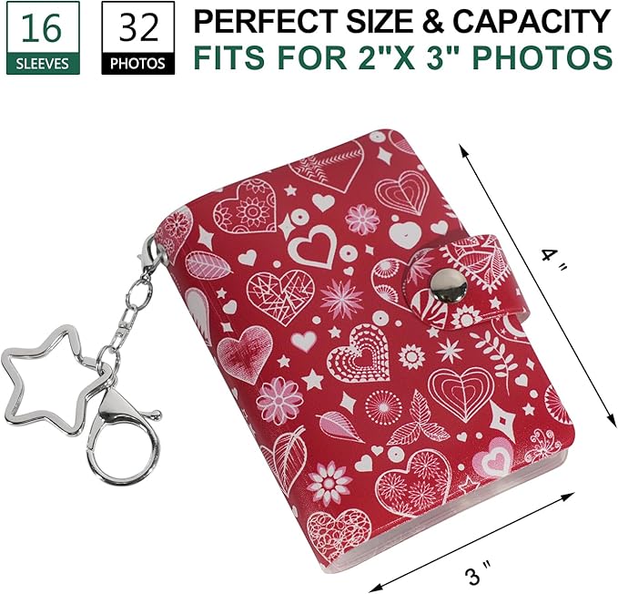 Mini Polaroid Instax Photo Album Book Holds 32 Photos for 2x3 Fujifilm Instax Mini 12 11 9 40 99 90 8 7 Evo LiPlay Instant Camera, Polaroid Snap PIC-300 Z2300 Instant Camera. (Hearts Doodle, 1 Pack)