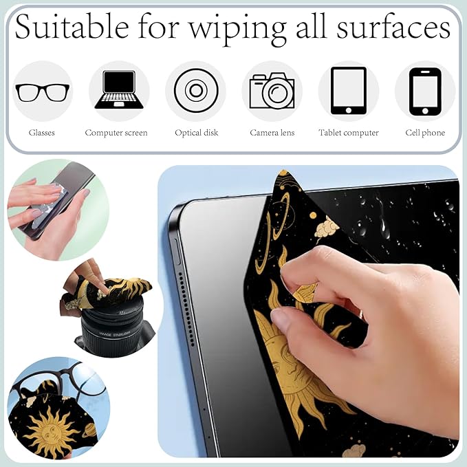 CREATCABIN 6 Pcs Sun Moon Glasses Cleaning Cloth Microfiber Cloth Soft Multicolor Cleaner Sunglasses Reusable Thicken Wipes Clothes for Eyeglasses Camera Cell Phone Lens Screens Glasses 6 x 6 Inch