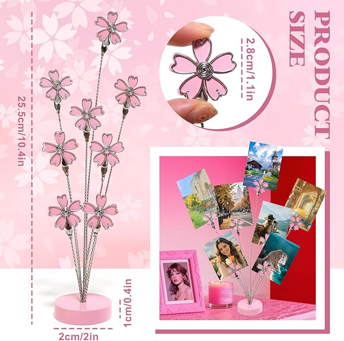 8 Branch Photo Tree Clip, Flexible Photo Frame Stand with Clips for Note Paper Wedding Photo Display Office Decoration (Pink)