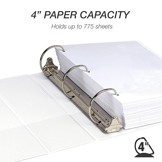 Samsill Durable 4 inch 3 Ring Binder, Made in USA, D Ring Binder, FSC 100% Recycled Chipboard, White, 2 Pack