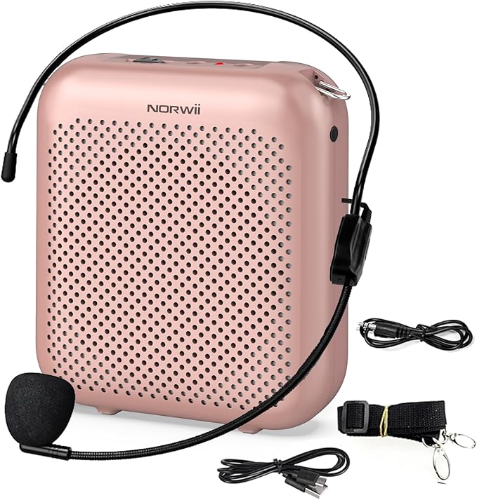 Norwii Bluetooth Voice Amplifier, Power Amplifiers, Portable Mini Wired Microphone Headset for Teacher Classroom & Outdoor Lectures, Teaching, Tour Guides, USB-C Rechargeable - 2000mAh, Rosegold