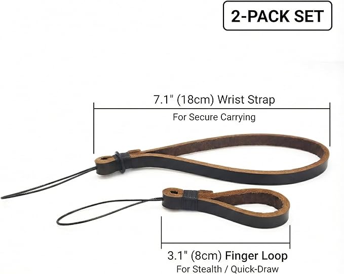 Genuine Leather Camera Wrist Strap for Fujifilm X100VI, Ricoh GR III - Hand Strap & Finger Loop Set (2-Pack) - Handmade Anti-Scratch Micro-Cord Lanyard for Compact Cameras