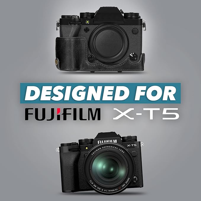 MegaGear Ever Ready Genuine Leather Camera Case Compatible with Fujifilm X-T5 (16-80mm)(Black)