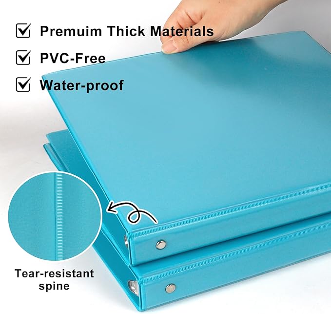 CIXILDTS 0.5-inch Round Ring Binder, Durable 1/2" 3 Ring Binder Fit Letter Size Paper, Light Blue, 6-Pack