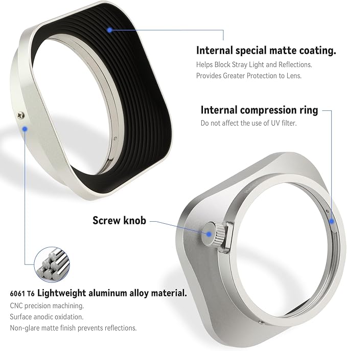 Haoge LH-F48W Square Metal Lens Hood Shade for Olympus M.ZUIKO Digital 17mm f1.8 17 1.8 Lens Replace Olympus LH-48B Silver
