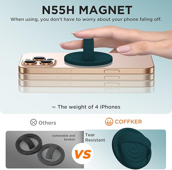 Magnetic Phone Grip Ring Holder, Liquid Silicone Magnet Cell Phone Grip Finger Loop, Compatible with Magsafe, Back of Phone for iPhone 17/16/15/14/13/12 Series, Dark Green