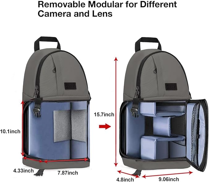 MOSISO Camera Sling Bag, DSLR/SLR/Mirrorless Camera Case Shockproof Photography Camera Backpack with Tripod Holder & Removable Modular Inserts Compatible with Canon/Nikon/Sony/Fuji, Gray