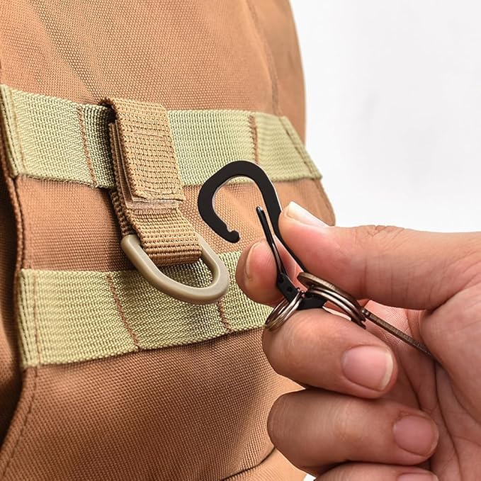 ZYAMY 8PCS Tactical D Ring Clips with Hooks and Rings Backpack Accessories Water Bottle Key Holder for Military D Ring Adapter Nylon Strap Backpack Webbing Attachment Brown/Black