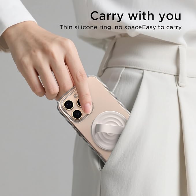 Magnetic Phone Grip Ring Holder, Liquid Silicone Magnet Cell Phone Grip Finger Loop, Compatible with Magsafe, Back of Phone for iPhone 17/16/15/14/13/12 Series, Stone