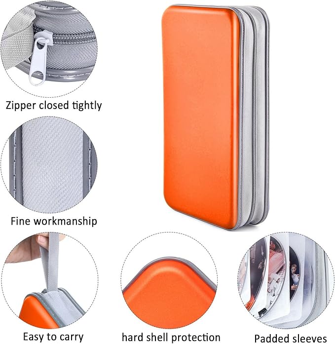 DVD Case, Bivisen CD Case Holder Wallet Binder 96 Capacity CD/DVD Cases Storage Holder Binder Organizer Wallet Book for Car Home Travel (Orange)