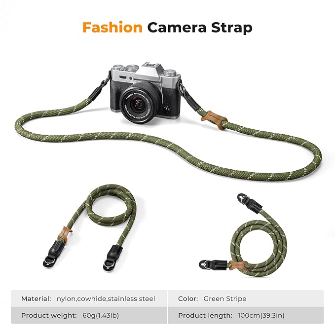 K&F CONCEPT Camera Neck Strap,100cm Nylon Rope Camera Shoulder Strap with O-ring for DSLR Camera