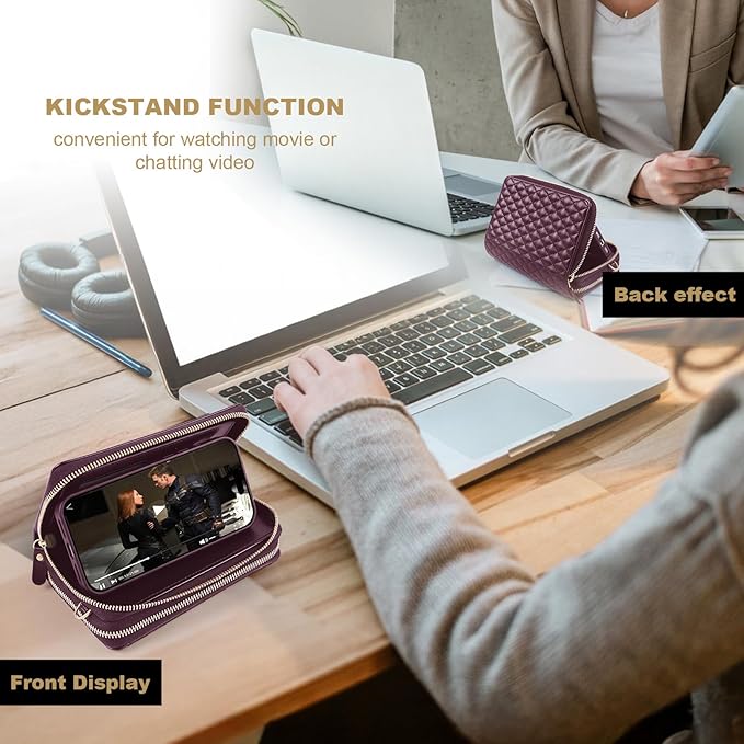 Harryshell Compatible with Samsung Galaxy S26 Ultra Case Wallet Multi Zipper Detachable Removable Cover Purse with Card Slots Holder Mirror Crossbody Strap (Compatible with Magsafe-Burgundy)