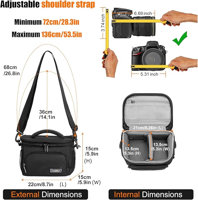 Cwatcun Small Camera Sling Bag Crossbody Camera Shoulder Case, Waterproof Travel Photography Camera Messenger Bag for Canon, Nikon, Sony, Fuji DSLR/SLR/Mirrorless Cameras, Lens and Accessories
