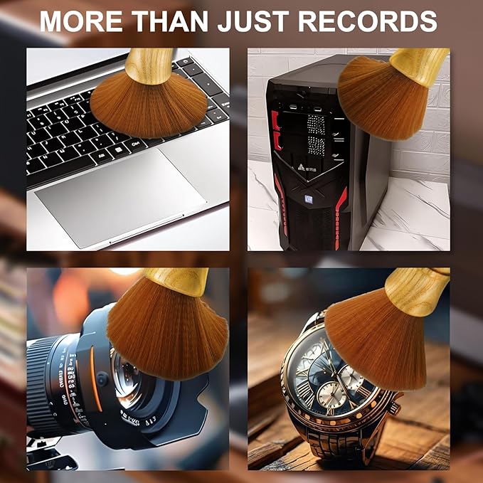 Vinyl Record Cleaning Brush Anti-Static Bristles Soft Wood Handle Brush for LP Turntable Dust Removal, Phonograph Needle, CD
