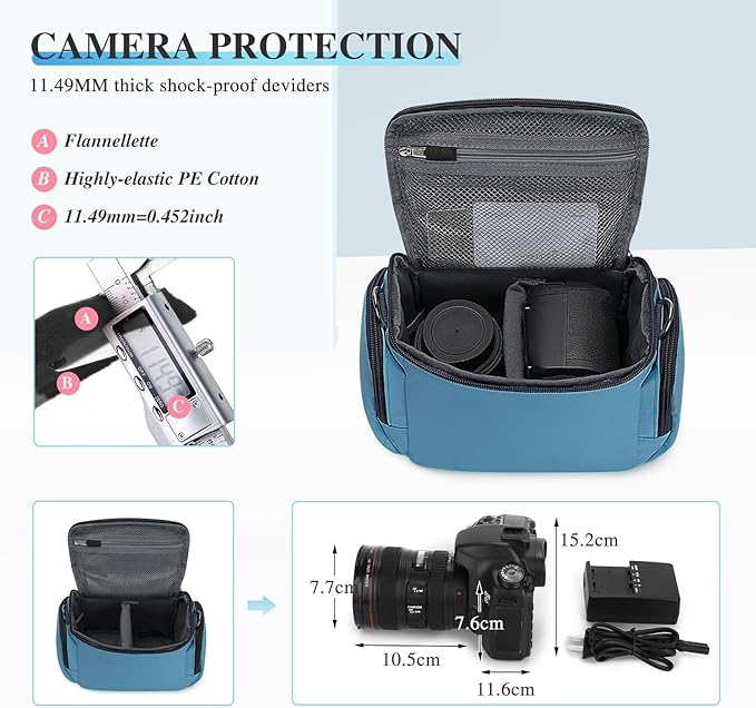 G-raphy Camera Bag Case Compact Lightweight Shoulder Crossbody Sling Photography Bags for Nikon Canon Sony DSLR SLR Mirrorless with Removal Straps(Teal)