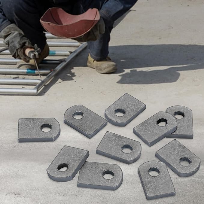 Weld on Tabs, Steel Shock Basic Weld Tab, Universal Weld on Tabs Flat Bottom Mount with a 3/8" Hole.1-1/2" Height, 1" Wide, 3/16" Thick Pack Of 10 Tabs Steel Mounting Bracket OywhC-1