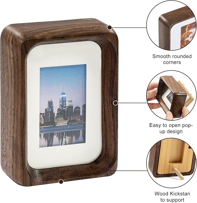 TEYCLZORE 3 inch Wood Small Picture Frames, Natural Walnut Wooden Photo Frame, Desktop Cute Mini Small Photo Frame with Mat, Displays 1.2x2 Picture with Mat or 2x3 Without Mat for Tabletop Display