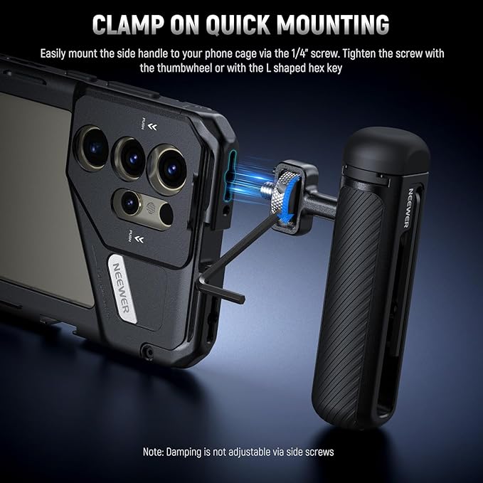 NEEWER 360° Rotatable Side/Top Handle with 1/4" Screw Anti Twist Pin Cold Shoe Nonslip Handgrip for NEEWER Phone Cage Video Rig Compatible with iPhone 16 15 Pro Max Samsung Galaxy S24 Ultra, PA046