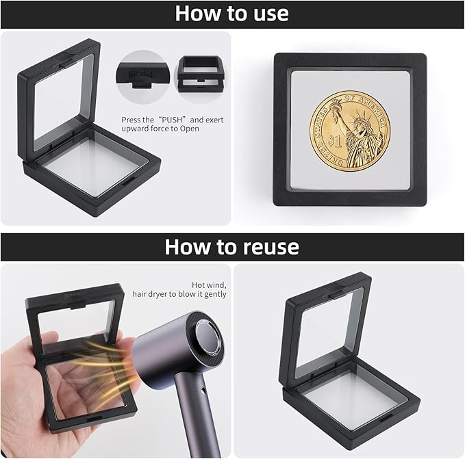 20 Pcs Black Seashell Holder, 3D Floating Display Box 2.7 x 2.7 Inches, Transparent Display Case for Sea Shell Collectibles, Jewelry, Rings, Crystal, Badges, Coastal Decor