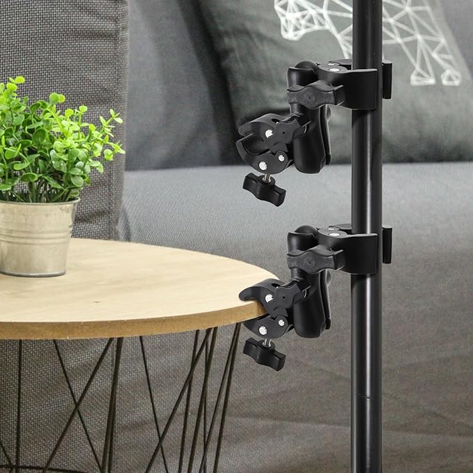 Foraineam Double Mount Camera Clamp Bracket, Umbrella Mount Motorcycle Bike Handlebar Clamps, Super Clamp Monitor Magic Arm, Crab Plier Clip for Desktop, Wagon, Selfie Stick, Photo Studio Light Stand