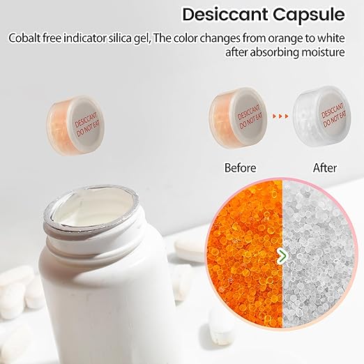 2 Gram 110 Packs Silica Gel Desiccant Canister,Orange to White Indicating Desiccants Capsules, Moisture Absorbers for Food Storage, Food Grade Desiccant Dehumidifiers