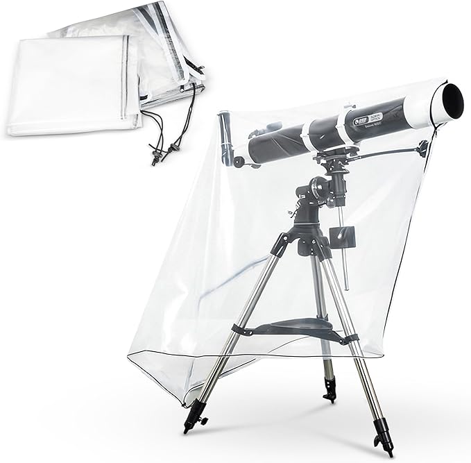 2PCS Clear Telescope Cover, 58x33Inch Waterproof Telescope Weather Resistant Rain Cover Raincoat Protector with Dual Zippers & Drawstring for Large Astronomical Telescopes Outdoor Against Rain Dust
