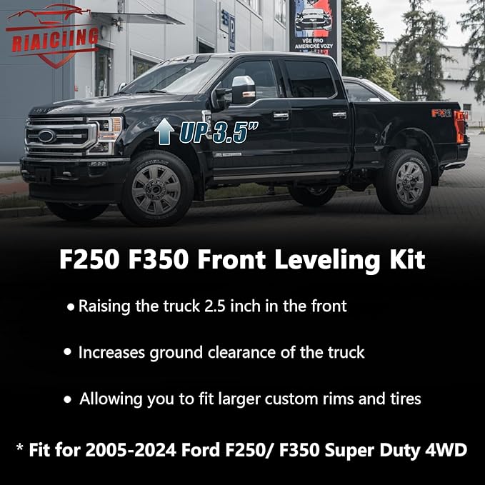 3.5" Front Leveling Kit Compatible with 2005-2024 Ford F250 F350 Super Duty 4WD, 3.5 inch High-Strength Steel Coil Spring Lift Spacers with Shock Mount Extenders & Sound Isolator