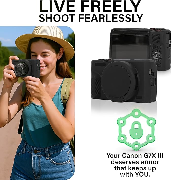 STSEETOP Camera Case for Canon PowerShot G7X Mark III - Protective Silicone DSLR Skin with Lens Cover, Detachable Cage, Shockproof, Dustproof (Black)