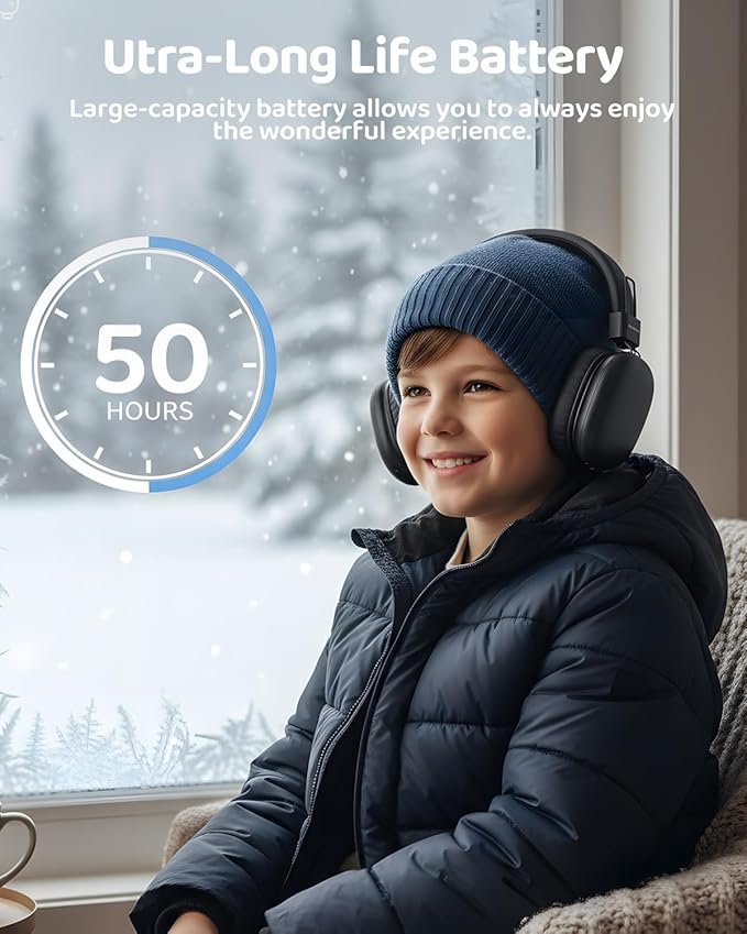 Kids Bluetooth Headphones, Over-Ear Wireless Headphones with Microphone, Safe-Volume 85dBA, Bluetooth 5.4, Foldable Lightweight and Comfortable, 50H Playtime, USB-C Charging, Blue