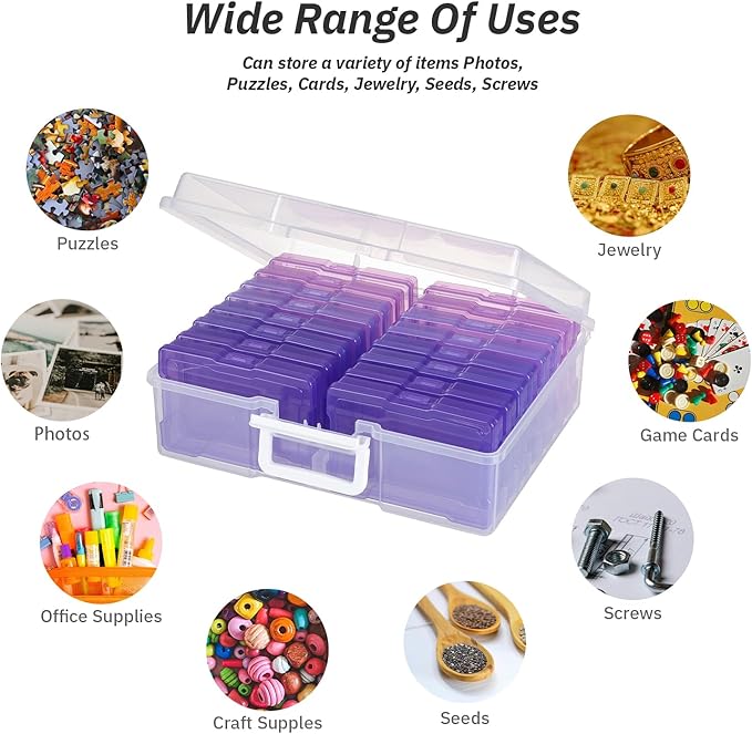 Party Club of America 4x6 Photo Storage Box with Handle - Craft Keeper, 16 Inner Cases - Large Gradient Purple Series
