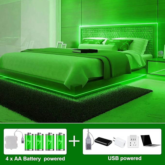 Green COB LED Strip Lights Battery Powered with Remote, 6.56FT 640LED Light Strip Dimmable Cuttable Flexible Wireless LED Tape Light for Cabinet, Boat, Car, Computer, TV, Holidays Party (2 Pack) ﻿