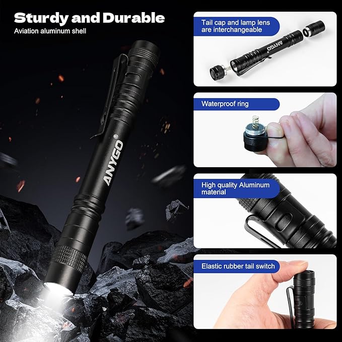 Rechargeable Pen Light Flashlight, High Lumens Pocket Flashlight with Clip, Waterproof Small Flashlights, LED Mini EDC Tactical Flash Light for Inspection, Work, Repair