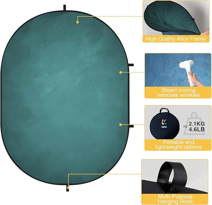Kate Collapsible Backdrop Pop up Photo Backdrops Foldable Background Portable for Headshot,Portrait Photography,Video,5x6.5ft,Blue/Cyan