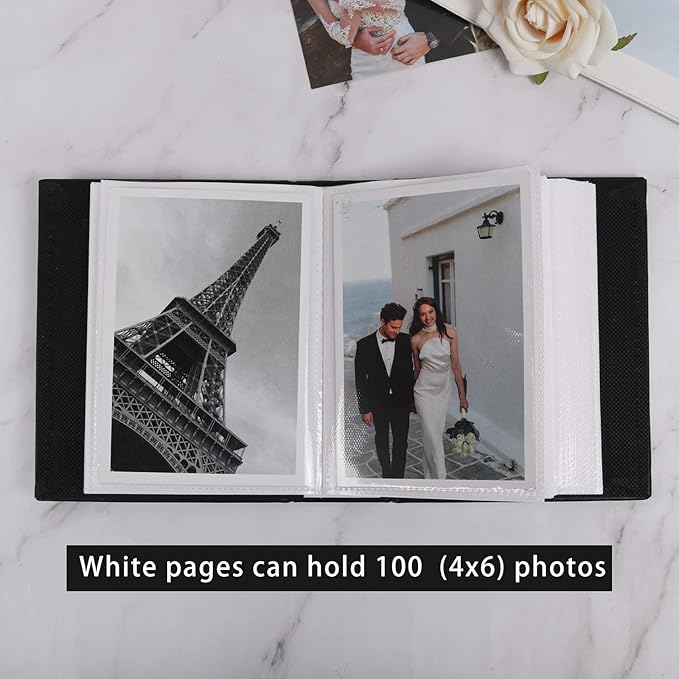 RECUTMS 100 Pocket Album 4x6 Small Photo Albums White Pages Vertical photo album Wedding Album Family Baby Anniversary Graduation Picture Book (White)
