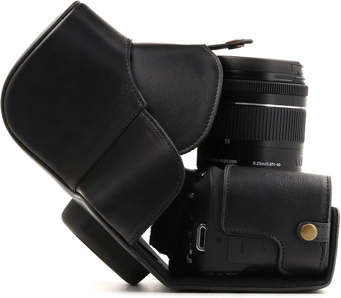 MegaGear Leather Camera Case Compatible with Canon EOS Rebel SL3, Kiss X10, Rebel SL2, Kiss X9 18-55mm Lens